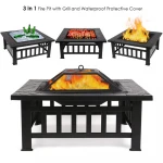 Fire Pits Wood Burning Backyard 3 in 1 BBQ Firepit Grill Fire Pit Outdoor Steel metal Firepit 81cm Square Fire Pits Table