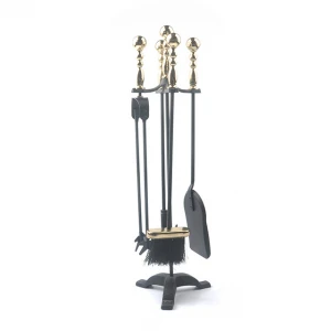 Fireplace accessories black metal 4 pieces  with Gold Plated Handle garden fireplace outdoor set