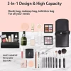 FIYAN Portable Black Leather Large Capacity Organizer Roll Case Bag Makeup Bags And Storage For Makeup