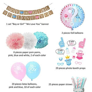 gender reveal party supplies photo props blue pink balloon pull flag banner balloon