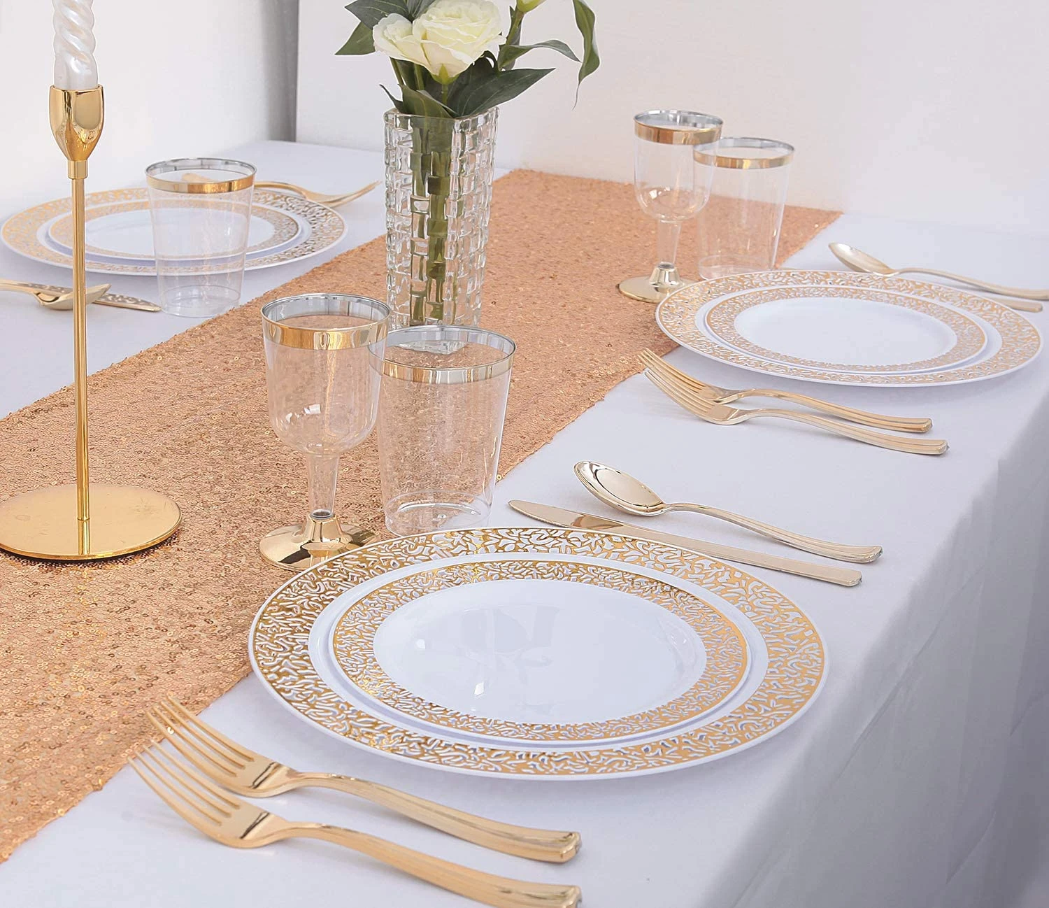 Gold lace design plastic plate party disposable plates sets dinnerware