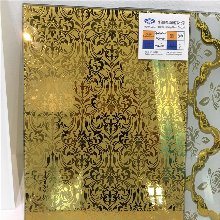 Golden Yellow Titanium and Deep Acid Etched Decorative Glass Mirror