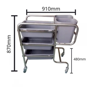 Good Quality Hotel Housekeeping Stainless Steel Collecting Cart Big Size (Round Tube)Trolley For Cleaning Cart
