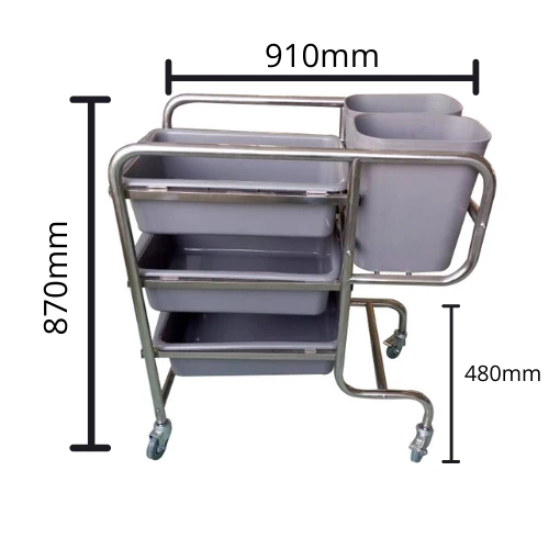 Good Quality Hotel Housekeeping Stainless Steel Collecting Cart Big Size (Round Tube)Trolley For Cleaning Cart