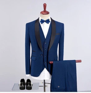 Good Quality Wholesale 8 Colors Men Slim Fit Blue Wedding Suit (Blazer+Pants+Vest) 3 Pieces Men Suit