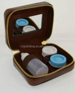 handmade hot sell zip rounded travel waterproof leather contact lens case box pouch storage bag wholesale