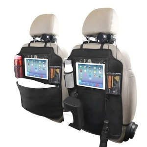 Hanging car back seat organizers kick mats with clear 10" Ipad holder