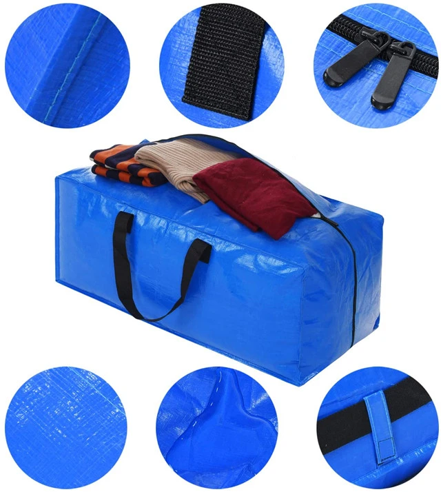 Heavy Duty Extra Large capacity Storage Bags, 4 packs XL Blue Moving Bags Totes with Zippers for Clothing Storage