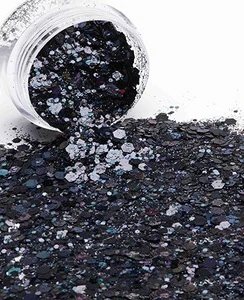 Hexagon Holographic  Highlighter Makeup Chunky Glitter Mixes Powder Cosmetic Black Glitter For Eye Face Body Glam Art