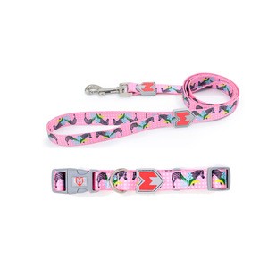 High quality Heat transfer print pet dog collar dog leash set with colorful pattern design