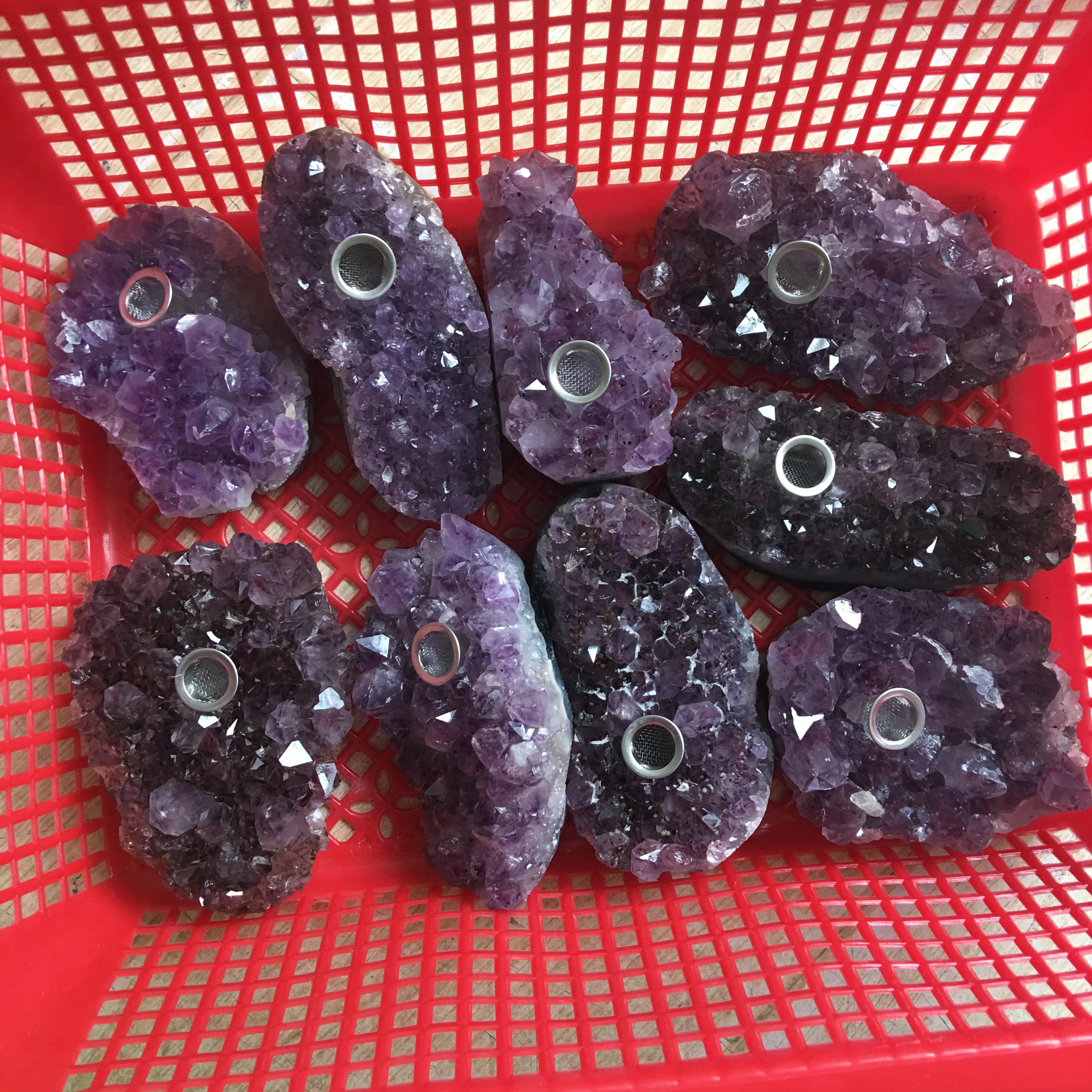 High quality Natural Amethyst cluster quartz crystal smoking pipes