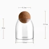High quality transparent empty wood lid ball stock sealed bulk food kitchen container glass airtight jar with spherical cork lid