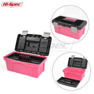 Hispec 12.5" Pink Empty Plastic Tool Box Mechanic Tool Storage Box Portable Garage Tool box with Under Tray TB002