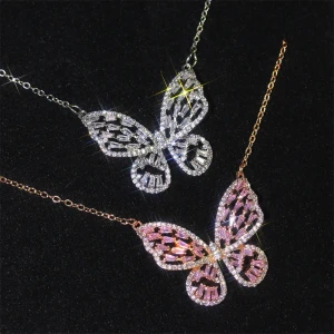 Hollow Butterfly Necklace Earrings Ring Set Cross-border Hot Sale Butterfly Series Simple Zircon Clavicle Chain Necklace