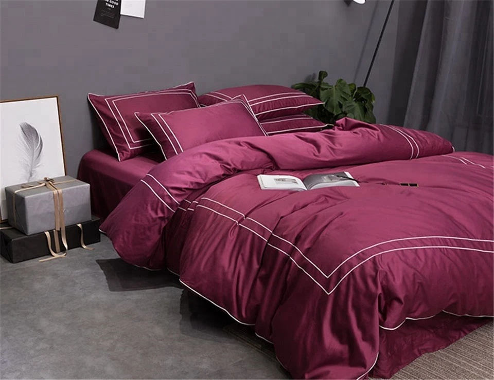 Home Hotel luxury High Quality 5 Star bed sheet bedding set cotton costom color Ruby bed set