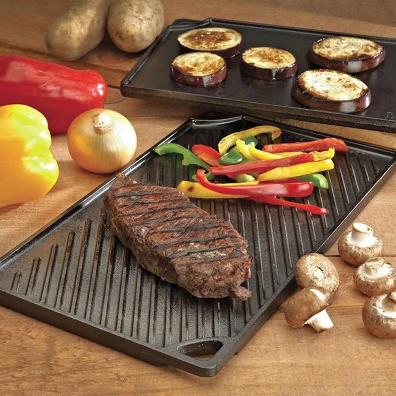 Home Outdoor Garden Cookware  Cast Iron Reversible Grill Griddle BBQ Grill Plate