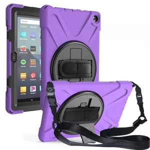 Hot Sale Comb Thick Silicone Bumper Rotating Fold Stand Hand Shoulder Strap Tablet Case For Amazon Kindle Fire HD 8 /8 Plus 2020