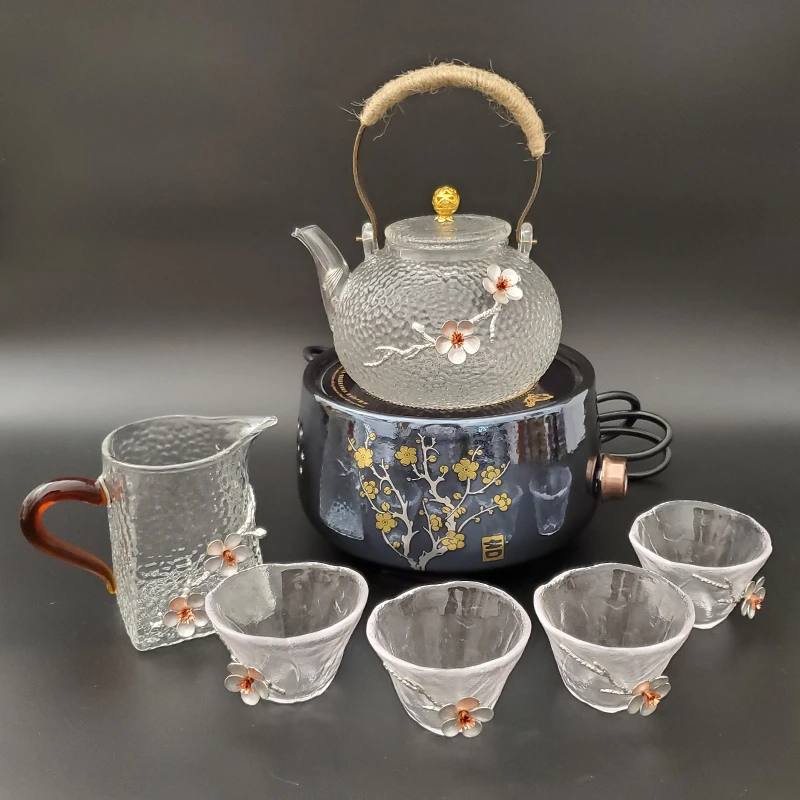 Hot sale handblown borosilicate glass teapot sets transparent glass teapot with infuser