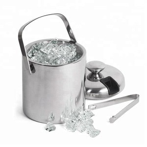 Ice Bucket, Insulated Stainless Steel Double Walled Metal Ice Cube Bucket with Lid, Stainless Steel Ice Bucket