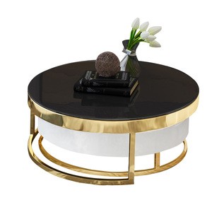 Italian Simple luxury design Gold Stainless steel Metal Frame Design Modern Round Marble Coffee Table For Living Room