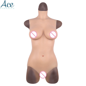 L Size E cup Triangle Silicone Bodysuit Zentai Round Neck Buttocks Pad Wearable Silicone Breast Form Boobs