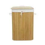 Large Folding Bamboo Hampers Laundry Basket with 2 Compartments Textile Bag 105L