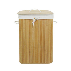 Large Folding Bamboo Hampers Laundry Basket with 2 Compartments Textile Bag 105L