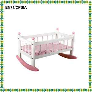 Latest 13 18 inch wooden baby doll furniture doll cradle with bedding baby furniture