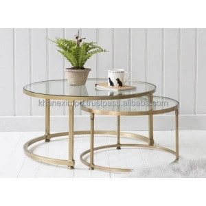 Living Room Furniture Gold Frame Coffee Table Contemporary Metal Legs And Glass Top Modern Round Cocktail Table