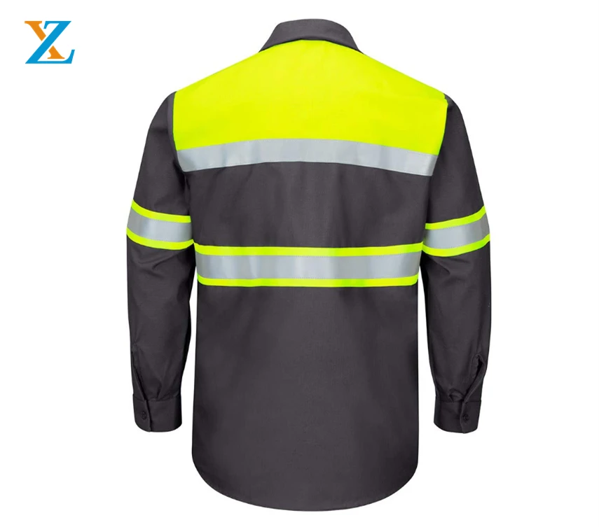 Long Sleeves Breathable Work Shirt Two Tone Reflective Safety Workwear Hi Vis Shirts for Men High-visibility shirt