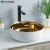 Import luxurious artistic round shape gold color countertop ceramic body bathroom sinks electroplate process washbasin from China