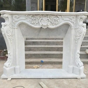 Luxury Hand Carved Home Decoration Cultured White Marble Fireplace