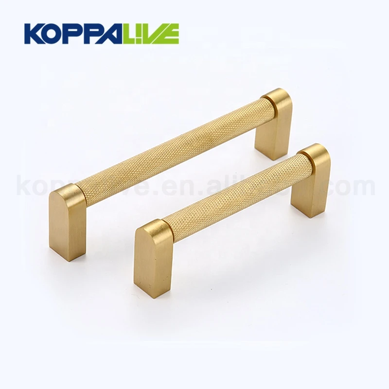 Luxury satin gold copper cupboard handle kitchen solid brass knurled cabinet door center bar pulls handles