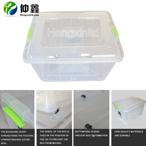manufacture waterproof transparent plastic four wheels clothes storage box