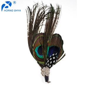 Manufacturer BF-313 Peacock Feather Corsage Customized OEM Feather Flower Silk Flower Corsage Brooch