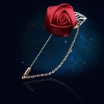Mens Costumes Gold Leaves Roses Brooches Corsage Flowers Long Needle With Chain Handmade Lapel Brooches Pin