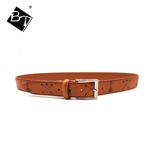 mens fashion belt printed embossed flat custom belt buckle genuine leather for men