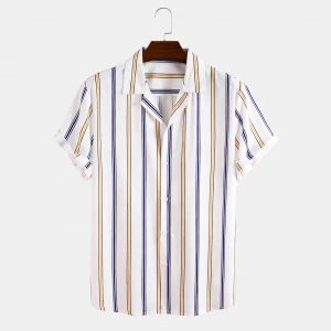 Men&#x27;s summer plus size Short Sleeve shirt vertical bar tuxedo printed shirts floral stylish Shirts men