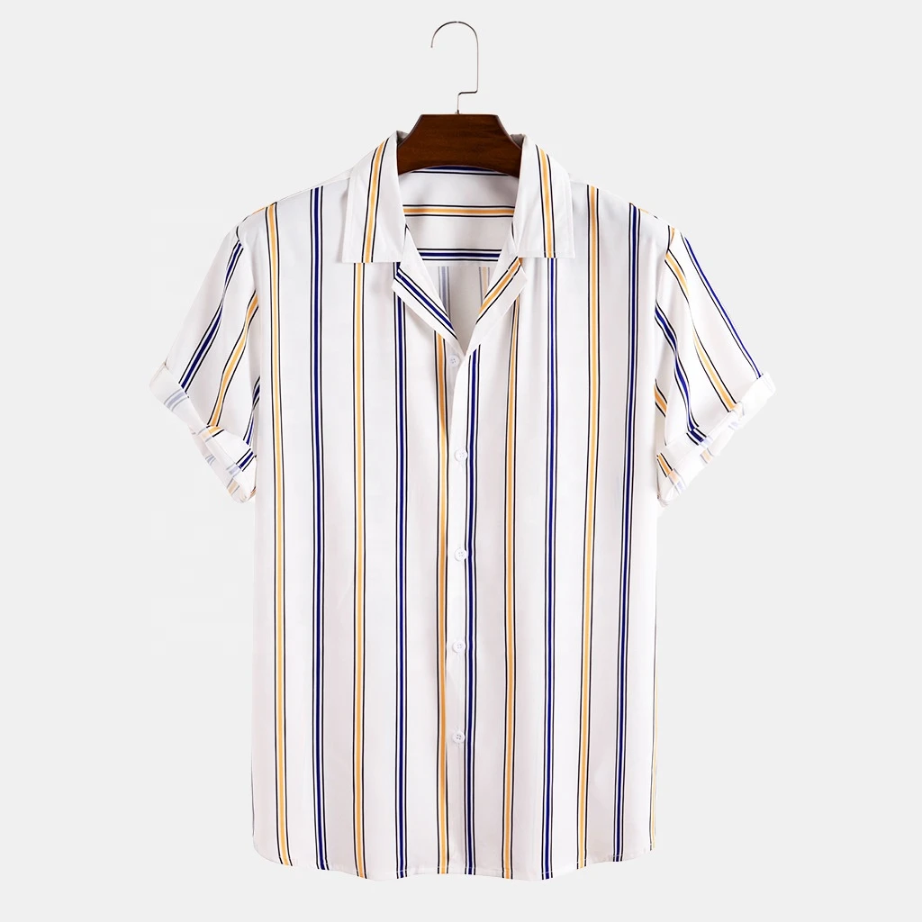 Men&#x27;s summer plus size Short Sleeve shirt vertical bar tuxedo printed shirts floral stylish Shirts men