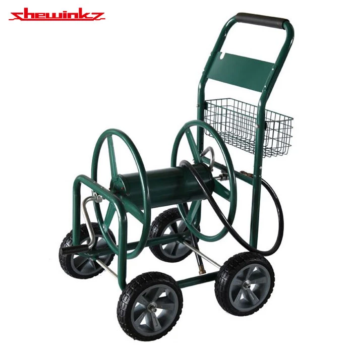 Metal hose reel cart with four wheels
