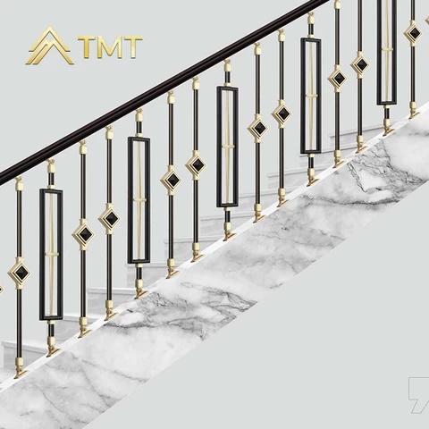 Metal stair handrail stainless steel railing baluster laser cutting metal railing panel indoor prefab stairs railing