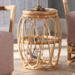 Minimalist style round coffee table with natural rattan woven design multi-purpose corner table for home decoration