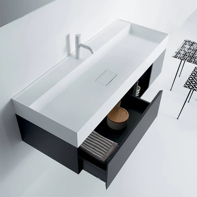 Modern bathroom wash basin solid surface sink artificial stone basin cabinet countertop rectangular sink