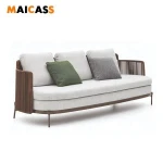 Modern Coffee Rope Metal Frame Brushed Brass Outdoor Lounge Sofa