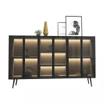 Modern dinning room furniture metal aluminum frame wood sideboard with glass door