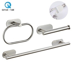 Modern luxury hotel stainless steel 304 brushed nickel finished adhesive bathroom accessories set