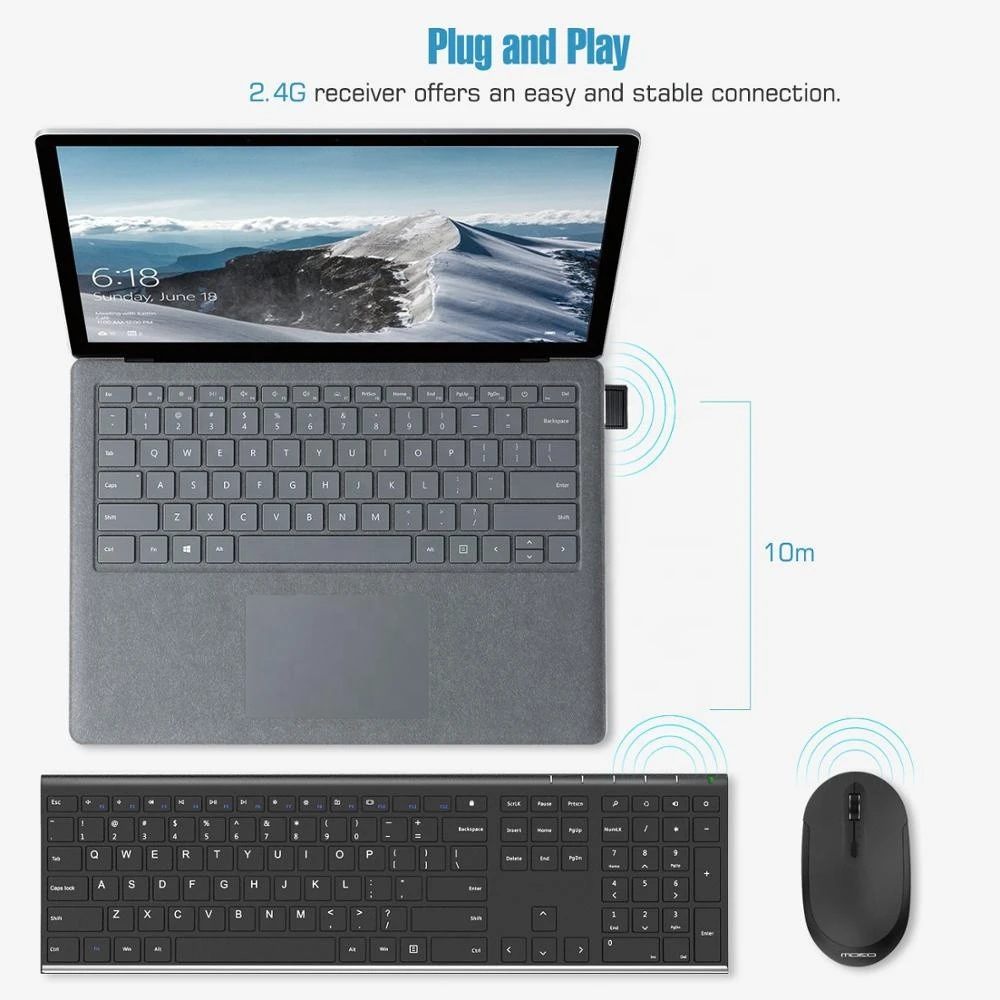 MoKo Universal Full size Slim Laptop Keyboard Mouse Combos Wireless for PC Compter Keyboard