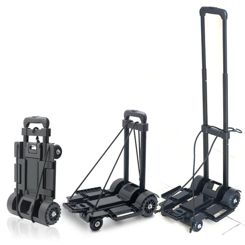 Multipurpose Lightweight Convenient Plastic Portable Foldable Trolley  Hand Trolley Cart With 4 Wheels
