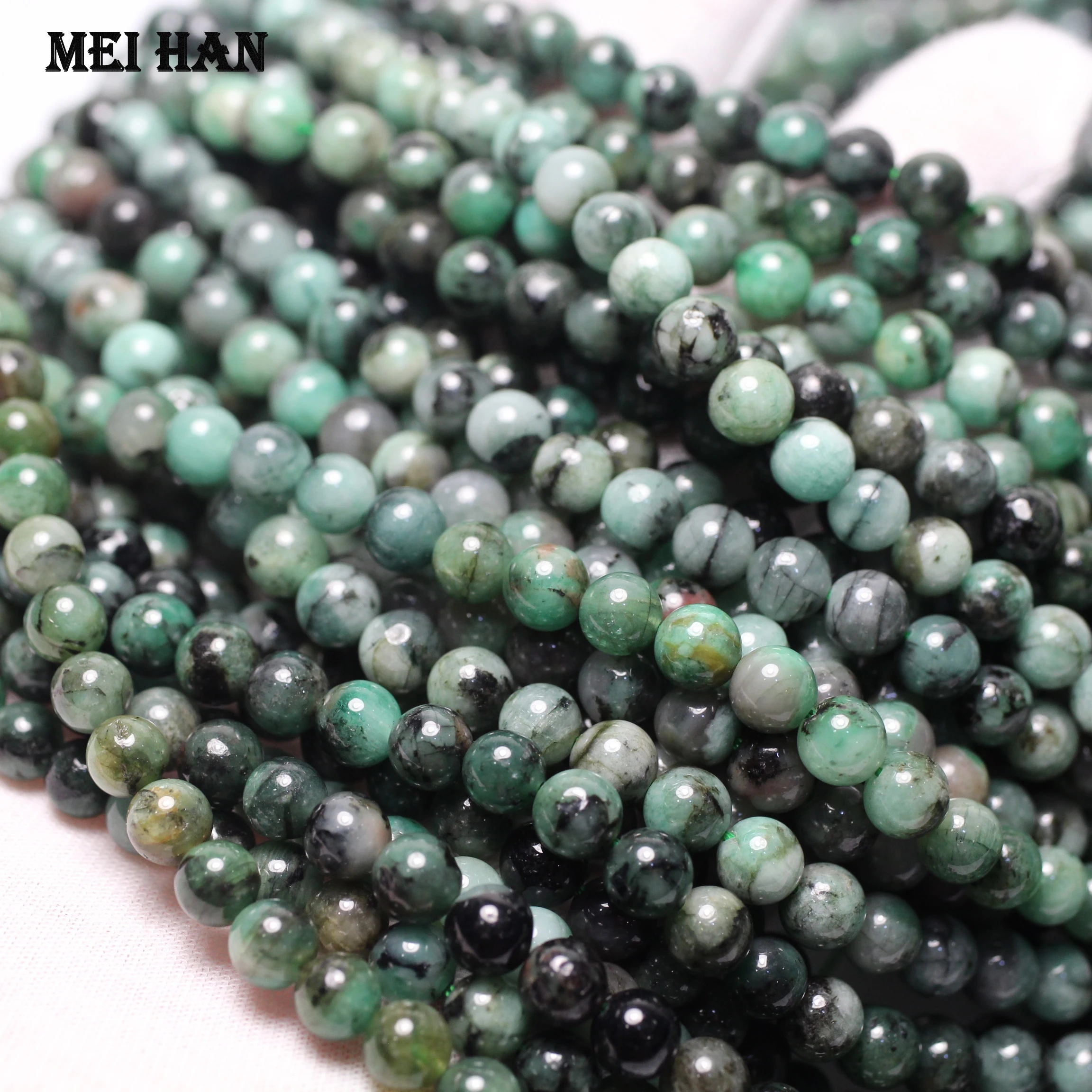Natural genuine 5-6mm African Emerald semi-precious gemstone smooth round loose beads stone for jewelry making design