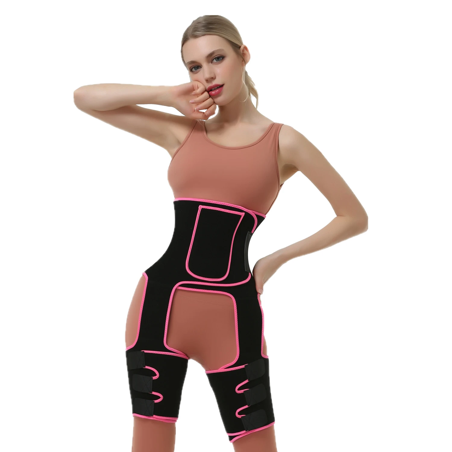Neoprene 3-in-1 hip strap sports hot sweat plastic belt with one-piece waist strap and leg strap